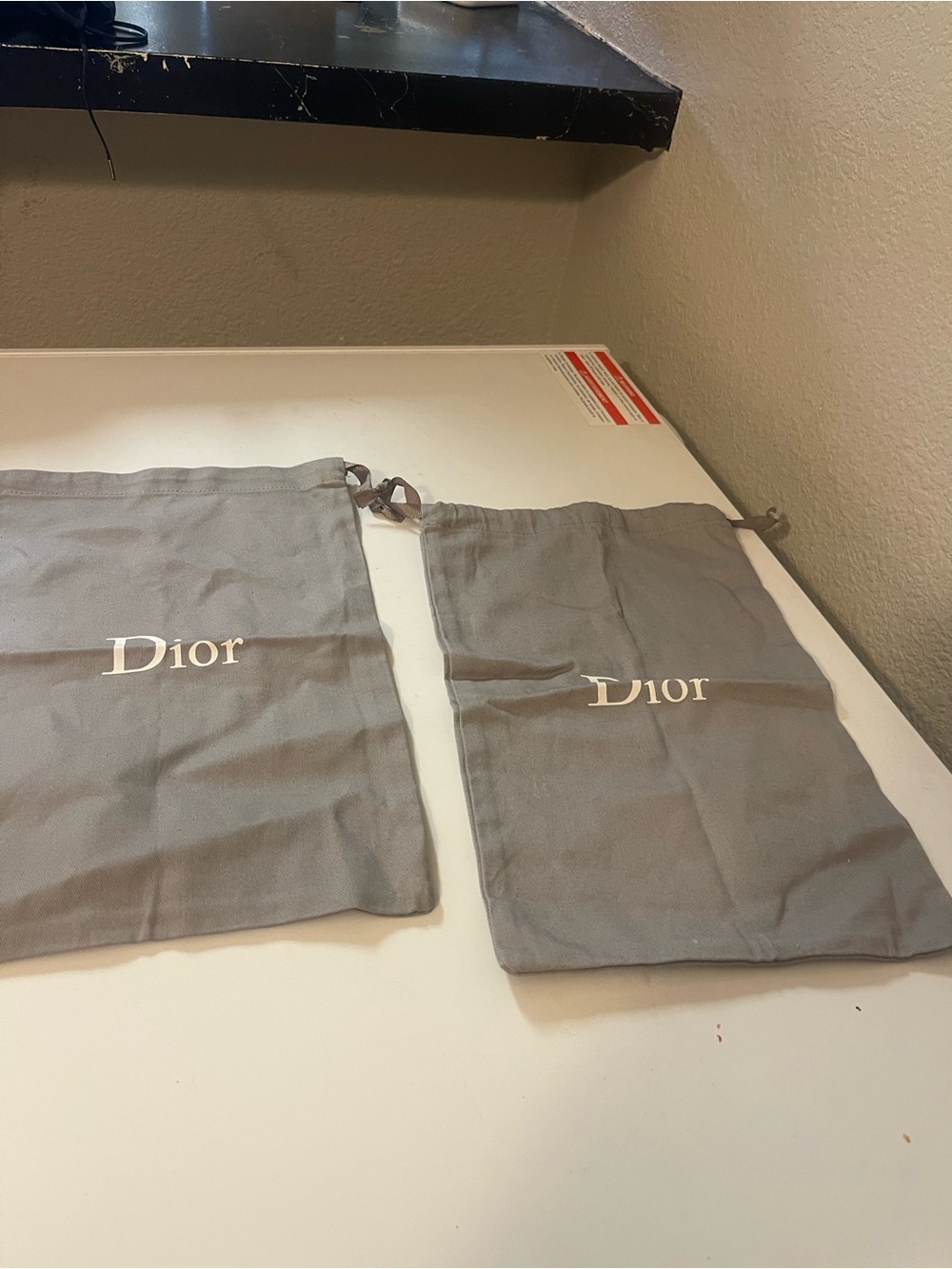 Dior Gray Drawstring Accessory Pouches - Pair